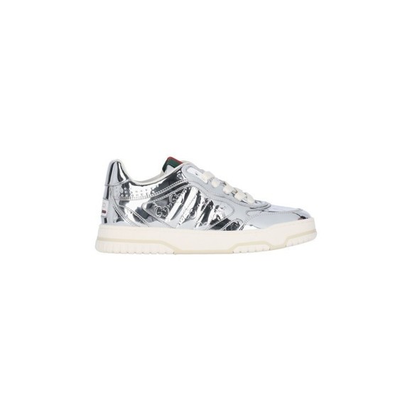 Gucci Metallic Leather Re-Web Sneakers – Silver - NWT - Picture 1 of 5